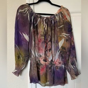 Sheer Long Sleeve Floral Pattern Shirt
